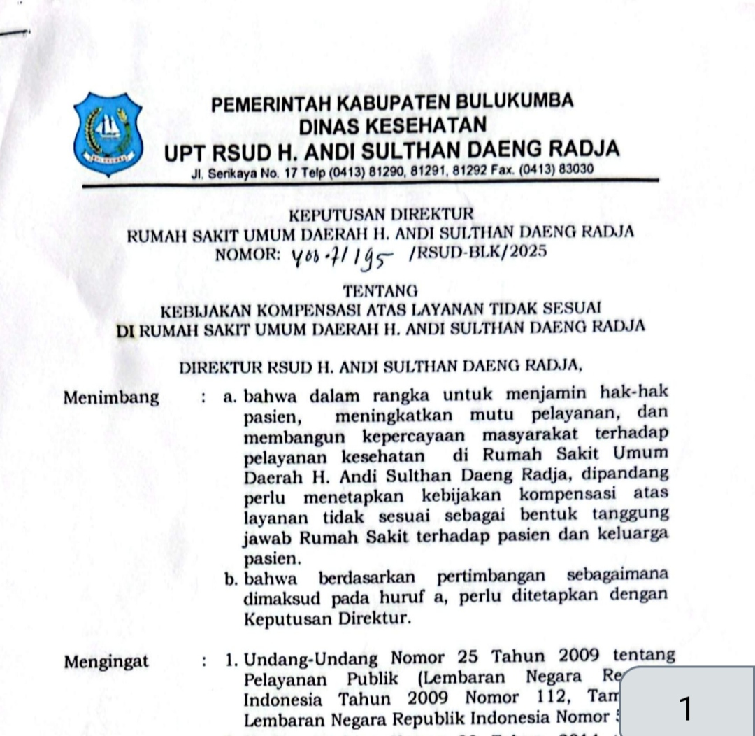 SK Kebijakan Kompensasi Layanan Tidak Sesuai