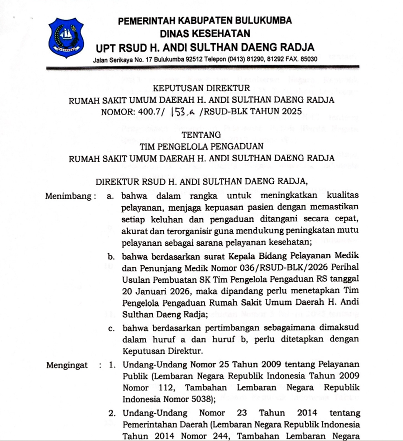 SK Tim Pengelola Pengaduan Tahun 2025