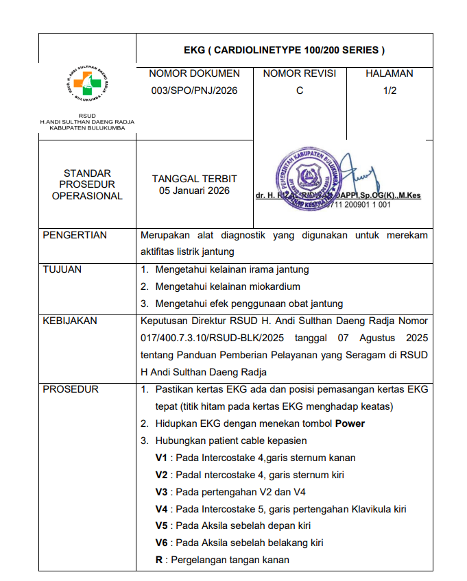 SPO PELAYANAN JANTUNG (SPO EKG) RSUD H. ANDI SULTHAN DAENG RADJA KAB. BULUKUMBA