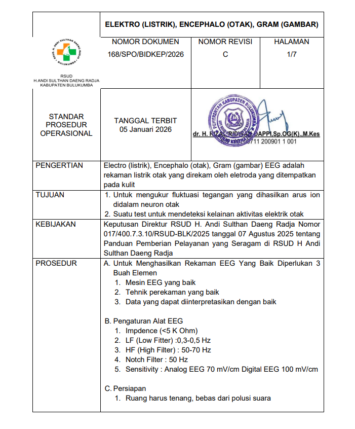 SPO PELAYANAN SARAF (SPO EEG) RSUD H. ANDI SULTHAN DAENG RADJA KAB. BULUKUMBA