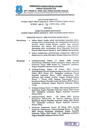 SK JENIS LAYANAN KESEHATAN RSUD H. ANDI SULTHAN DAENG RADJA