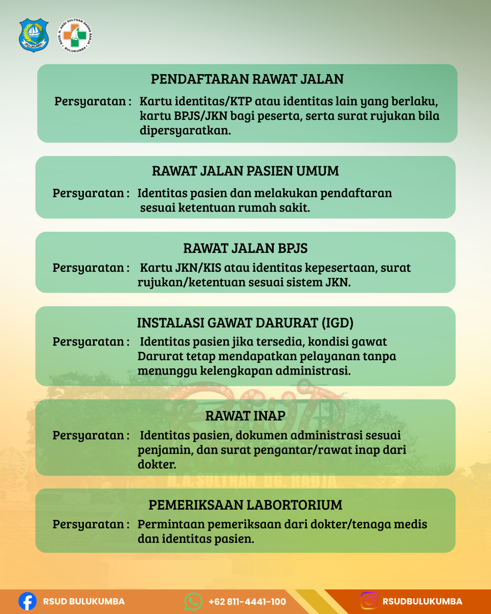 PERSYARATAN PELAYANAN DI RSUD H. ANDI SULTHAN DAENG RADJA KAB. BULUKUMBA